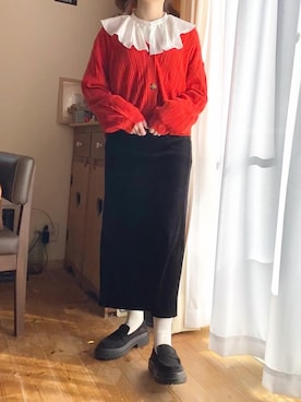 「ベロアスカート」｜「アイテム（ローファー）」を使った、wan5wanさん（レディース・156cm）の冬コーディネート