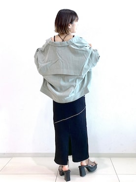 「秋先取りコーデ」｜「アイテム（ミリタリージャケット）」を使った、MATSUさん（レディース・158cm）の夏コーディネート