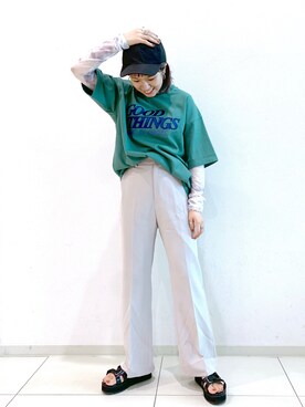 「PBLIM（ページボーイリム）の【PAGEBOYLIM】シアータートルインナー（Tシャツ/カットソー）」を使った、MATSUさん（レディース・158cm）の夏コーディネート