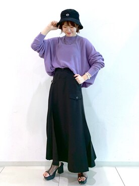 「PBLIM（ページボーイリム）のPAGEBOYLIM/ロゴ刺繍バケットハット2（ハット）」を使った、MATSUさん（レディース・158cm）の夏コーディネート