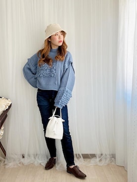 「3色コーデ」｜「アイテム（帽子）」を使った、おれなさん（レディース・156cm）の春コーディネート