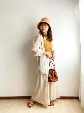 「リブタンクトップ」｜「アイテム（帽子）」を使った、おれなさん（レディース・156cm）の夏コーディネート