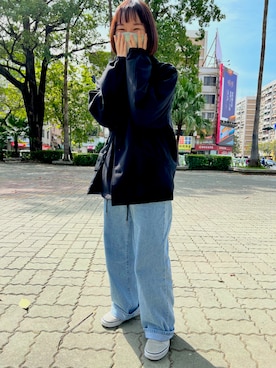 「GU（ジーユー）のアイテム（ピーコート）」を使った、maomaoさん（レディース・152cm）の冬コーディネート