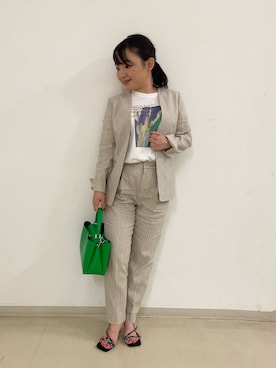 「ＵＶカット」｜「アイテム（ノーカラージャケット）」を使った、Kamamiさん（レディース・148cm）の春コーディネート