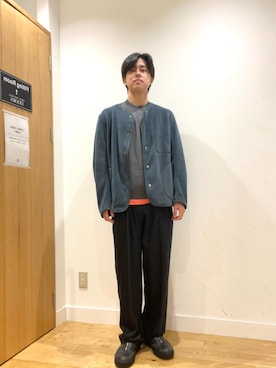 「アイテム（ノーカラージャケット）」を使った、柳田倫太郎さん（メンズ・174cm）の秋コーディネート