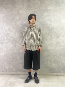「URBAN RESEARCH DOORS（アーバンリサーチドアーズ）のFORK&SPOON　リネンカバーオールシャツジャケット（テーラードジャケット、ベージュ系）」を使った、柳田倫太郎さん（メンズ・174cm）の春コーディネート