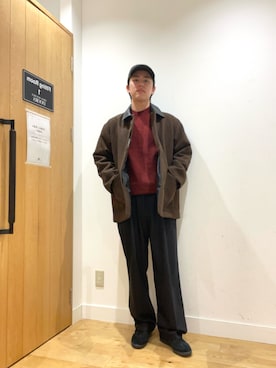 「アイテム（カバーオール）」を使った、柳田倫太郎さん（メンズ・174cm）の冬コーディネート