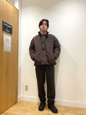 「Snow Peak（スノーピーク）の『別注』Snow Peak Apparel×DOORS　N/T Insulation Jacket（その他アウター）」を使った、柳田倫太郎さん（メンズ・174cm）の冬コーディネート