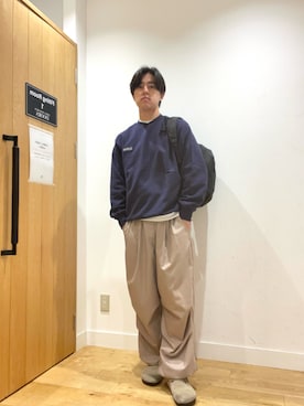 「アイテム（バックパック/リュック）」を使った、柳田倫太郎さん（メンズ・174cm）の秋コーディネート