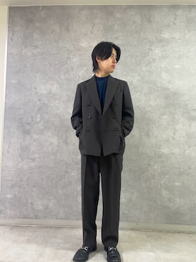 「URBAN RESEARCH DOORS（アーバンリサーチドアーズ）のLIFE STYLE TAILOR　ウーリーノグレンチェックダブルジャケット（その他アウター、ブラウン系）」を使った、柳田倫太郎さん（メンズ・174cm）の春コーディネート