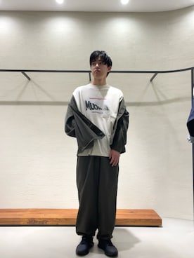 「URBAN RESEARCH DOORS（アーバンリサーチドアーズ）のジャガードチェック シャツジャケット（その他アウター、グリーン系）」を使った、柳田倫太郎さん（メンズ・174cm）の秋コーディネート