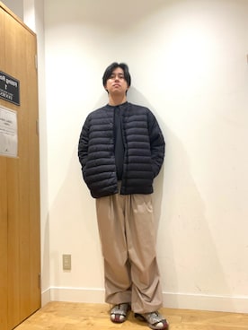「アイテム（ダウンジャケット/コート）」を使った、柳田倫太郎さん（メンズ・174cm）の秋コーディネート