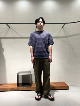 「URBAN RESEARCH DOORS（アーバンリサーチドアーズ）のL.L.Bean JAPAN EDITION　CLINTON STRIPED T-SHIRTS（Tシャツ/カットソー、ブラック系）」を使った、柳田倫太郎さん（メンズ・174cm）の夏コーディネート