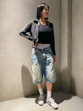 「ニットトップス」｜「アイテム（ジャケット/アウター）」を使った、niinaさん（レディース・165cm）の夏コーディネート