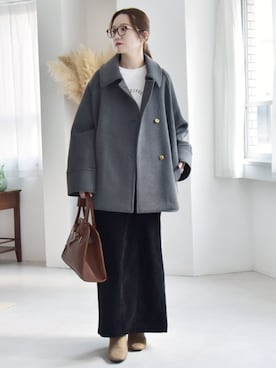 「アイテム（ステンカラーコート）」を使った、関田さん（レディース・160cm）の秋コーディネート