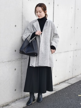 「アイテム（ノーカラーコート）」を使った、関田さん（レディース・160cm）の冬コーディネート