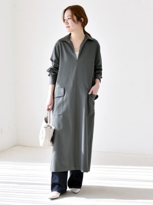 quaranciel:〈洗濯機可能〉Vネック スキッパー ロング シャツ