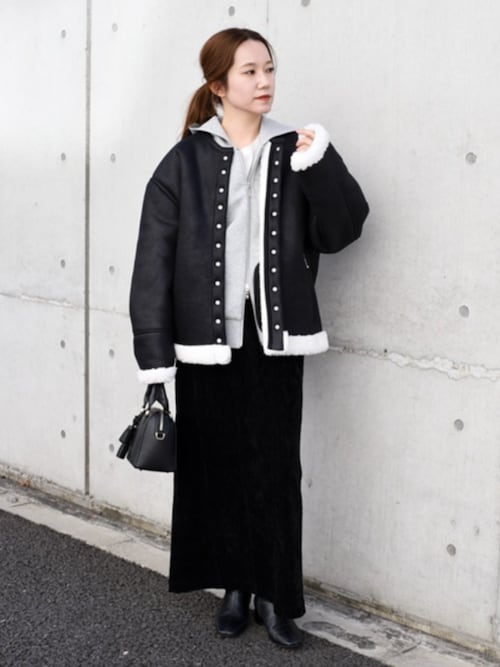 セール】quaranciel: ムートンライク ボア ボンディング ノーカラー