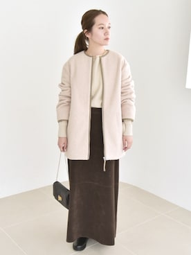 「アイテム（ノーカラーコート）」を使った、関田さん（レディース・160cm）の秋コーディネート