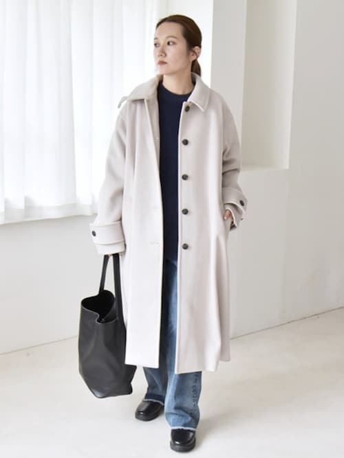 quaranciel: PURE WOOL スタンド ステンカラー Aライン ロング コート