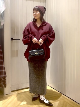 「ウエストゴム」｜「アイテム（ニットキャップ/ビーニー）」を使った、aikaさん（レディース・160cm）の秋コーディネート