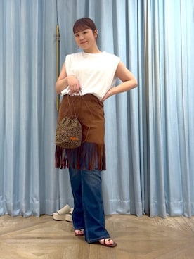 「アイテム（スカート、ブラウン系）」を使った、aikaさん（レディース・160cm）の夏コーディネート