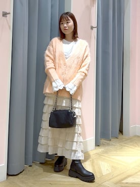 「LOWRYS FARM（ローリーズファーム）のシャギーロングＶカーディガン　595935（カーディガン/ボレロ）」を使った、aikaさん（レディース・160cm）の秋コーディネート