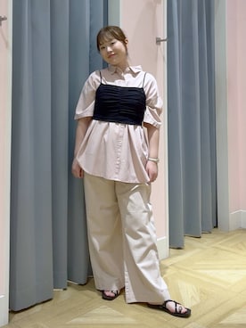 「LOWRYS FARM（ローリーズファーム）のイージーバギーデニム　601067（デニムパンツ、ピンク系）」を使った、aikaさん（レディース・160cm）の夏コーディネート