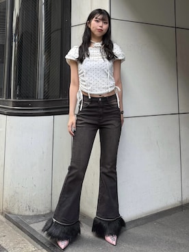 「jouetie（ジュエティ）のアイテム（デニムパンツ）」を使った、MIUさん（レディース・162cm）の秋コーディネート