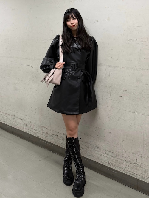 セール】ストレッチレースアップロングブーツ 厚底 靴 秋服