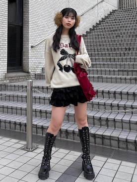 「アイテム（イヤーマフ）」を使った、MIUさん（レディース・162cm）の秋コーディネート