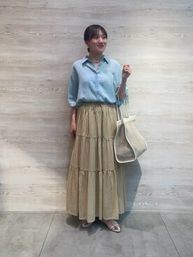 「Jena espace merveilleux(ジェナ エスパスメルヴェイユ)の【抜け感/上品】シアーデニムドルマンシャツ(シャツ/ブラウス、ブルー系)」を使った、jenashimoさん(レディース・156cm)の夏コーディネート