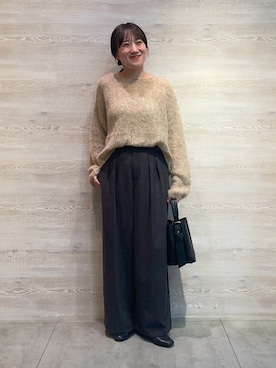 「Jena espace merveilleux(ジェナ エスパスメルヴェイユ)のモヘア混ニット(ニット/セーター、ベージュ系)」を使った、jenashimoさん(レディース・156cm)の秋コーディネート