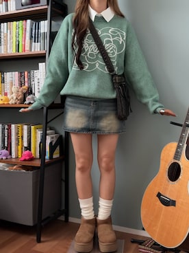 「アイテム（デニムスカート）」を使った、側湾症ネキさん（レディース・155cm）の秋コーディネート