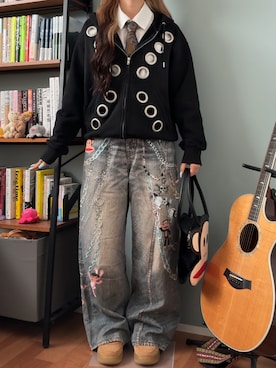 「アイテム（パーカー）」を使った、側湾症ネキさん（レディース・155cm）の秋コーディネート