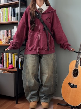 「アイテム（スウェット）」を使った、側湾症ネキさん（レディース・155cm）の秋コーディネート
