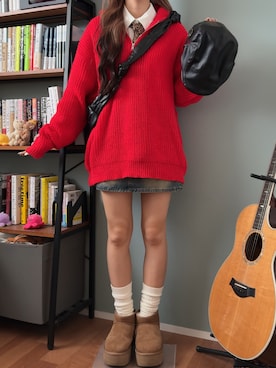 「アイテム（ハンチング/ベレー帽）」を使った、側湾症ネキさん（レディース・155cm）の秋コーディネート