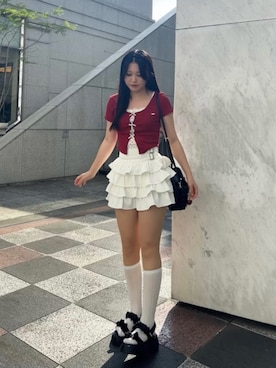 「アイテム（スカート）」を使った、𝓡𝓲𝓸𓂃𓈒𓏸さん（レディース・161cm・20代）の夏コーディネート