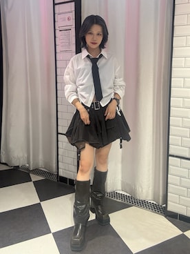 「アイテム（デニムスカート）」を使った、MIYUさん（レディース・163cm）の夏コーディネート