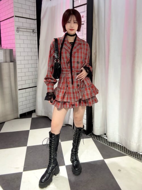 ストレッチレースアップロングブーツ 厚底 靴 冬服（ブーツ）｜jouetie