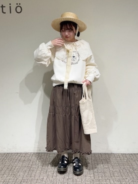 「ネコ」｜「アイテム（帽子）」を使った、𝗌𝖺𝗒𝗈𝗌𝗁𝗂さん（レディース・155cm）の冬コーディネート