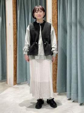 「LEPSIM（レプシィム）の2WAYベルト厚底サボ　578034（サンダル、ブラック系）」を使った、ばーいな。さん（レディース・161cm）の春コーディネート