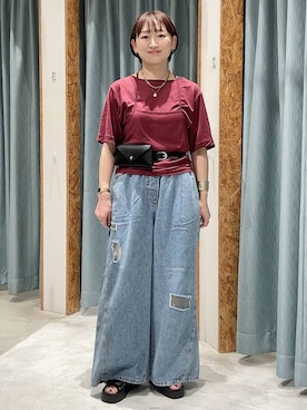 「LEPSIM（レプシィム）のイージーデニムパンツ　630150（デニムパンツ、ブルー系）」を使った、ばーいな。さん（レディース・161cm）の夏コーディネート