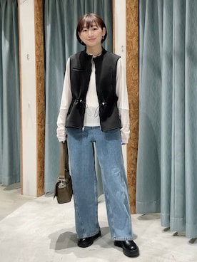 「LEPSIM（レプシィム）の【累計販売数5万枚突破】袖切り替えプルオーバー　140912（Tシャツ/カットソー、ホワイト系）」を使った、ばーいな。さん（レディース・161cm）の春コーディネート