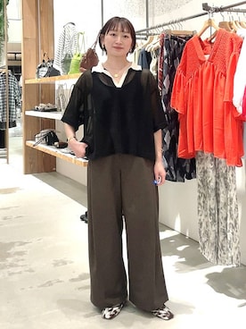 「LEPSIM（レプシィム）のサイドタックパンツ　637655（その他パンツ、ブラウン系）」を使った、ばーいな。さん（レディース・161cm）の春コーディネート