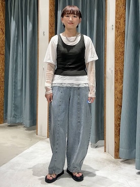 「LEPSIM（レプシィム）のステンレスボリューム2連ネックレス　1051866（ネックレス、シルバー系）」を使った、ばーいな。さん（レディース・161cm）の夏コーディネート