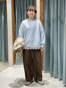 「LEPSIM（レプシィム）のカツラギカラーパンツ　630166（その他パンツ、グリーン系）」を使った、ばーいな。さん（レディース・161cm）の春コーディネート