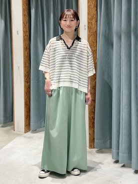 「LOWRYS FARM（ローリーズファーム）のステンレス２レンプチネックレス　496992（ネックレス、シルバー系）」を使った、ばーいな。さん（レディース・161cm）の春コーディネート