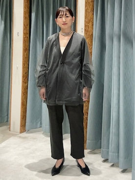 「アイテム（ノーカラージャケット）」を使った、ばーいな。さん（レディース・161cm）の秋コーディネート