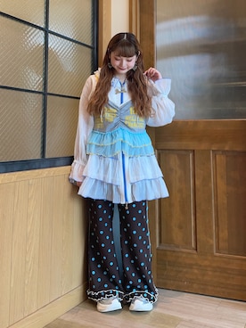 「HELLO.SANFRANCISCO（ハローサンフランシスコ）の【HELLO.SANFRANCISCO】ワッフルフレアパンツ（その他パンツ、ブラウン系）」を使った、ひまさん（レディース・153cm）の夏コーディネート